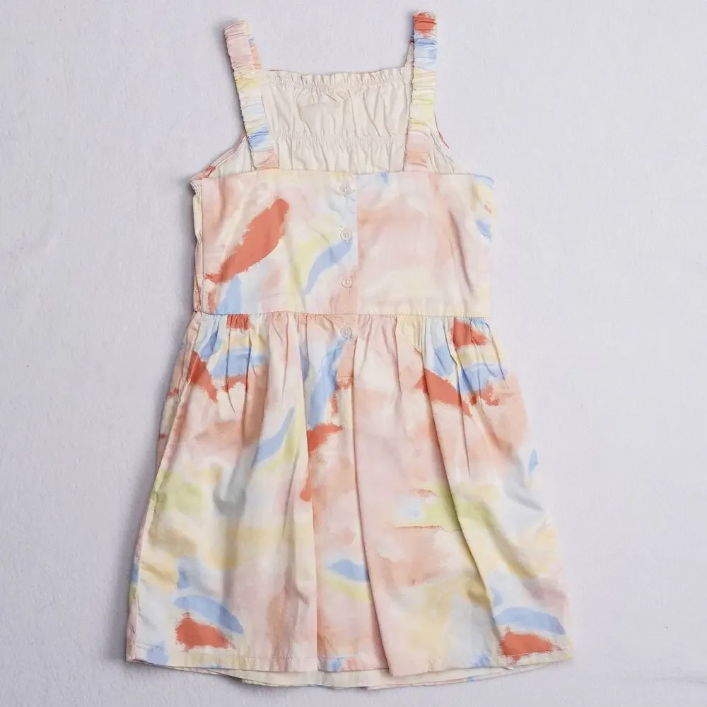 Carters Girls Sundress Watercolor Floral Peach Blue Square Neck Size 6 6X